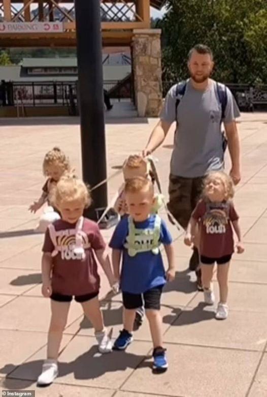 Everyone makes fun of dad for leash-walking his five-year-old quintuplets.