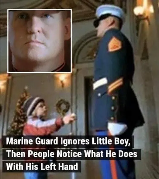 Little Boy Is Ignored by Marine Guard, But Then People See What He Does With His Left Hand